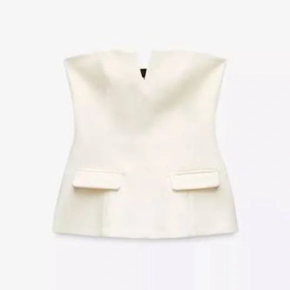 Zara Elegant Cream Strapless Top - Size Small - Picture 5 of 6